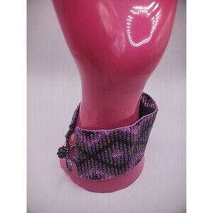 Vintage Bracelet Beaded Handmade Purple Diamond Shape Toggle Jewelry Costume